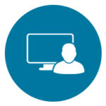 monitor icon with person in blue circle